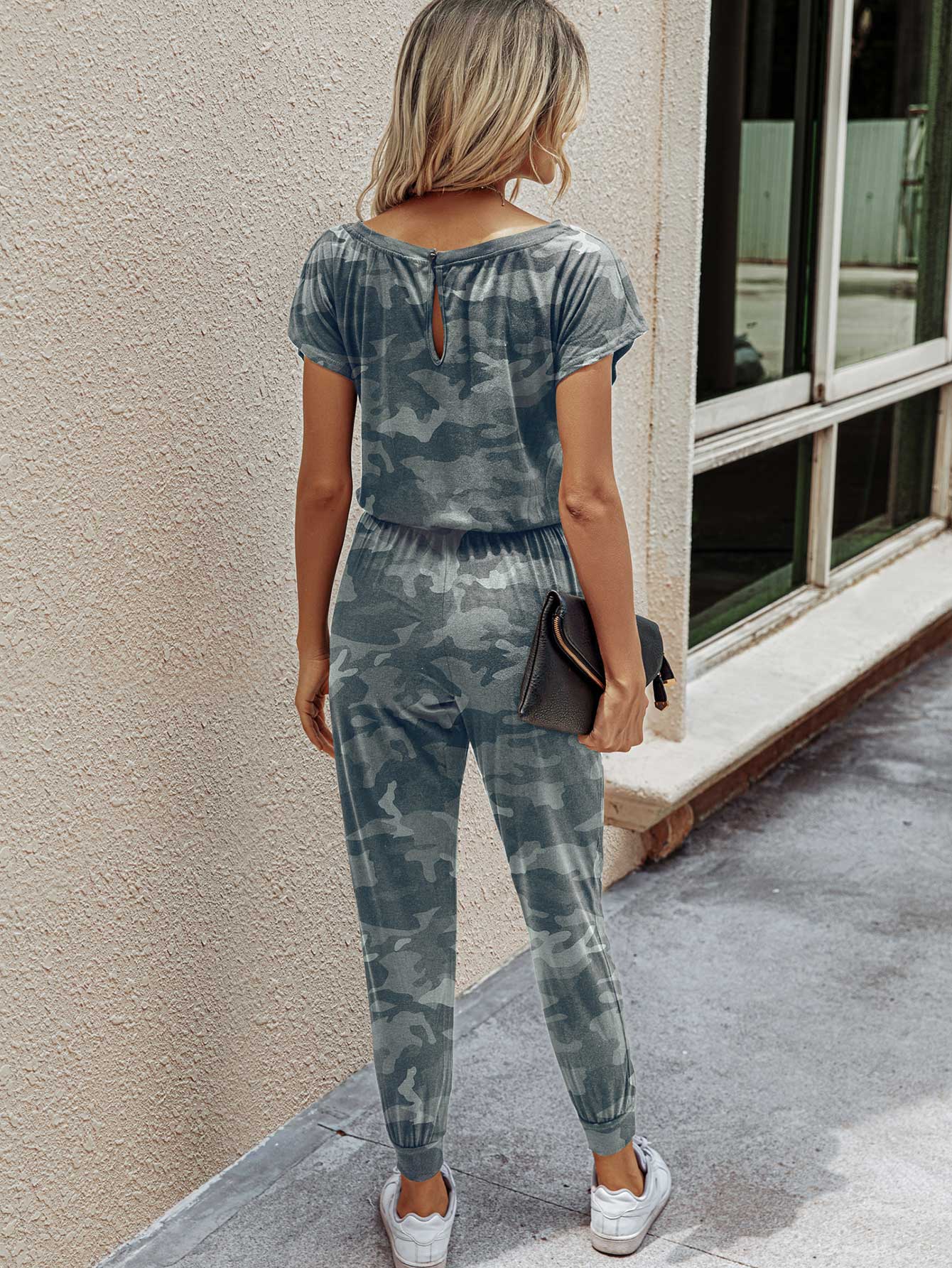 Camo Print Batwing Sleeve Jumpsuit