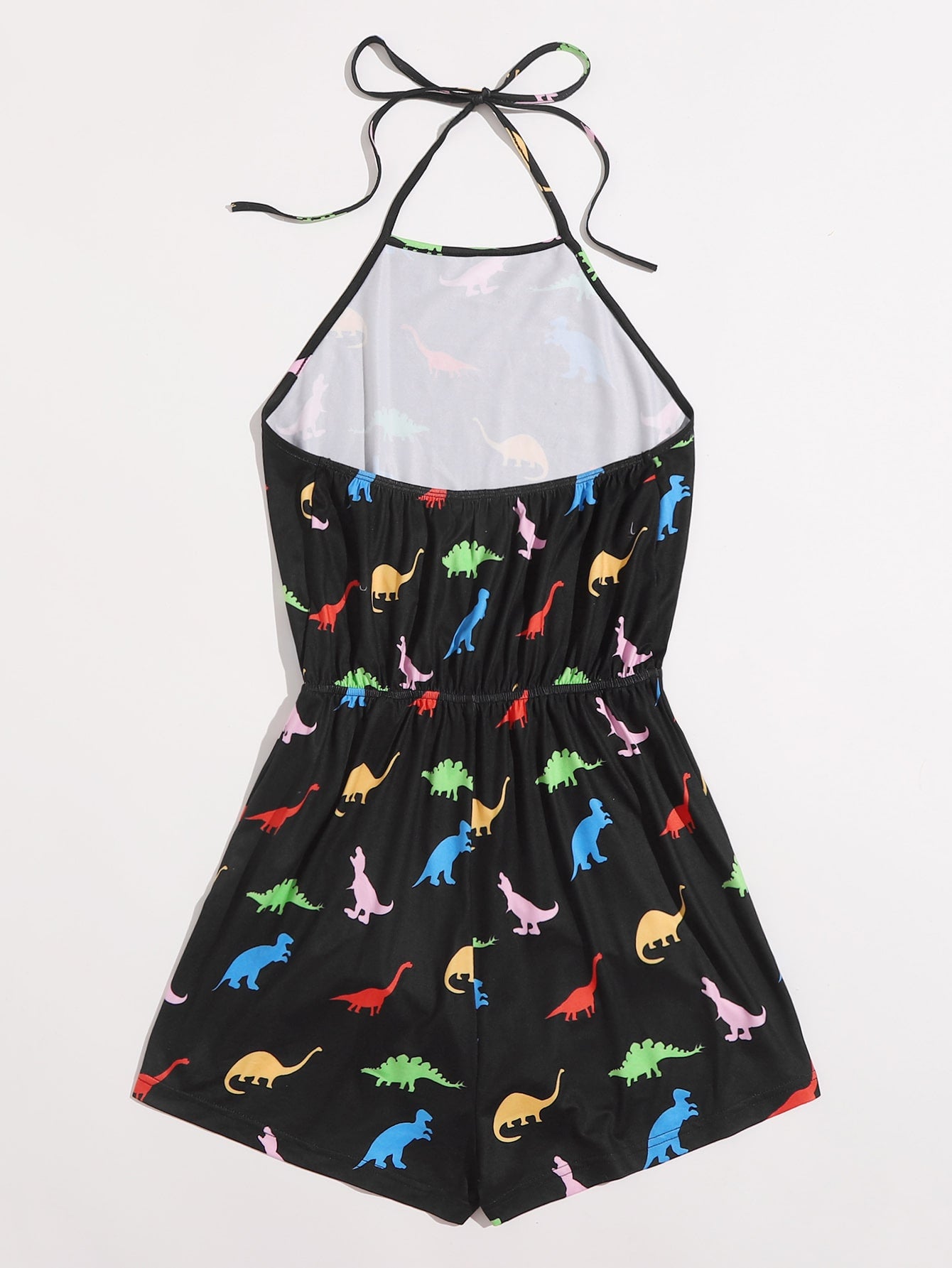 Self Tie Allover Cartoon Graphic Halter Romper