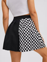 Checked Panel Pleated Skirt