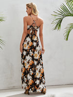Tie Back Lace Insert Split Thigh Floral Cami Dress