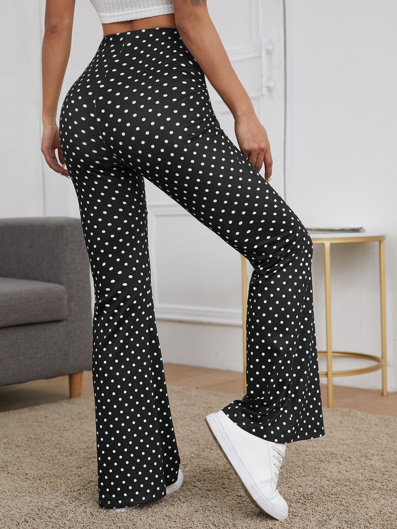 High Waist Polka Dot Flare Leg Pants