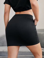 Drawstring Waist Slant Pockets Skirt