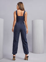 Button Front Buckle Strap Overall Jumpsuit