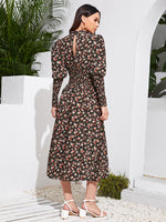 Floral Gigot Sleeve Shirred Detail Dress