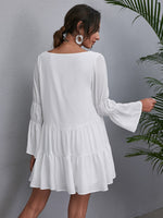 Flounce Sleeve Ruffle Hem Solid Dress