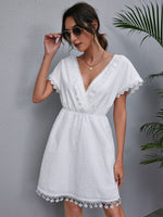 Swiss Dot Backless Guipure Lace Trim Dress