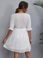 V-neck Flounce Sleeve Schiffy Dress