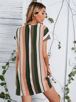 Keyhole Neck Striped Tunic Dress