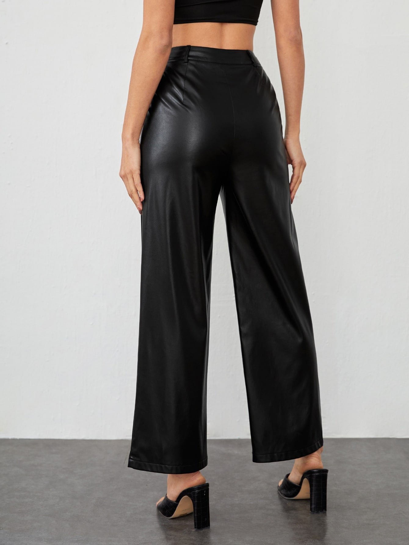 Wide Leg PU Leather Pants