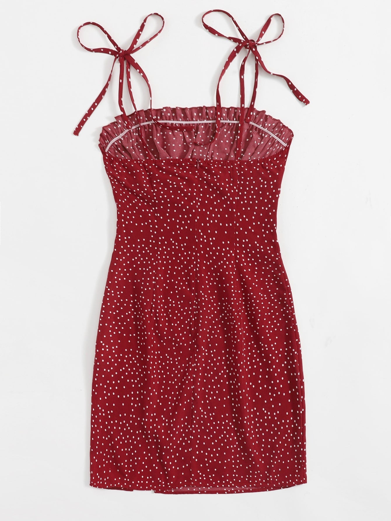 Polka Dot Print Tie Shoulder Split Hem Cami Dress