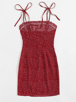 Polka Dot Print Tie Shoulder Split Hem Cami Dress