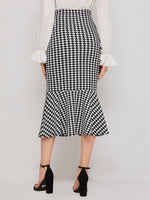 Mermaid Hem Houndstooth Print Skirt