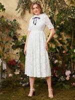 Frill Neck Knot Front Lace Overlay Dress