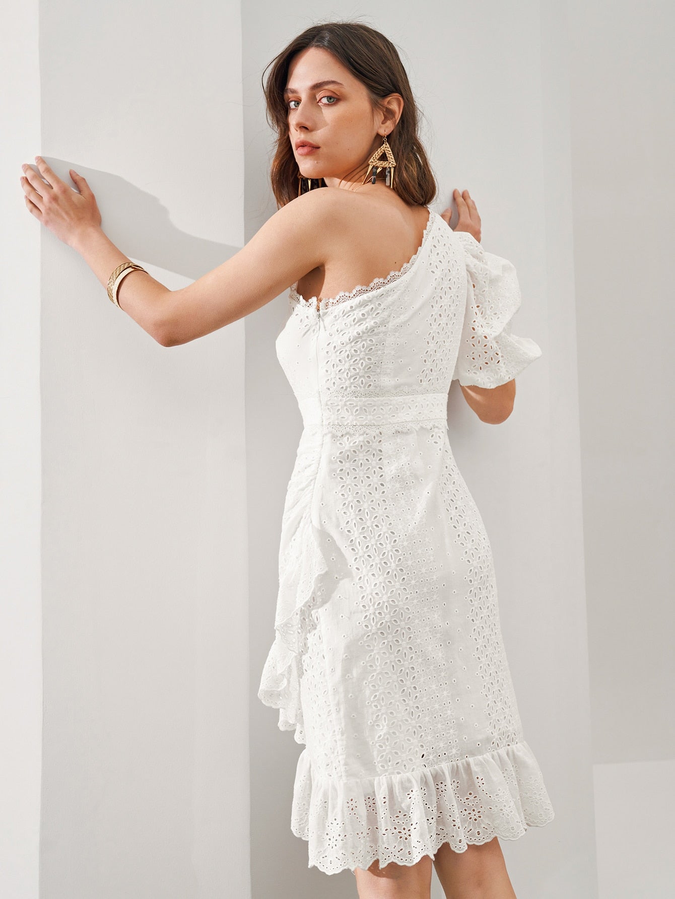 100% COTTON PUFF SLEEVE SCHIFFY DRESS