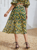 Floral Elastic Waist Pleated Skirt