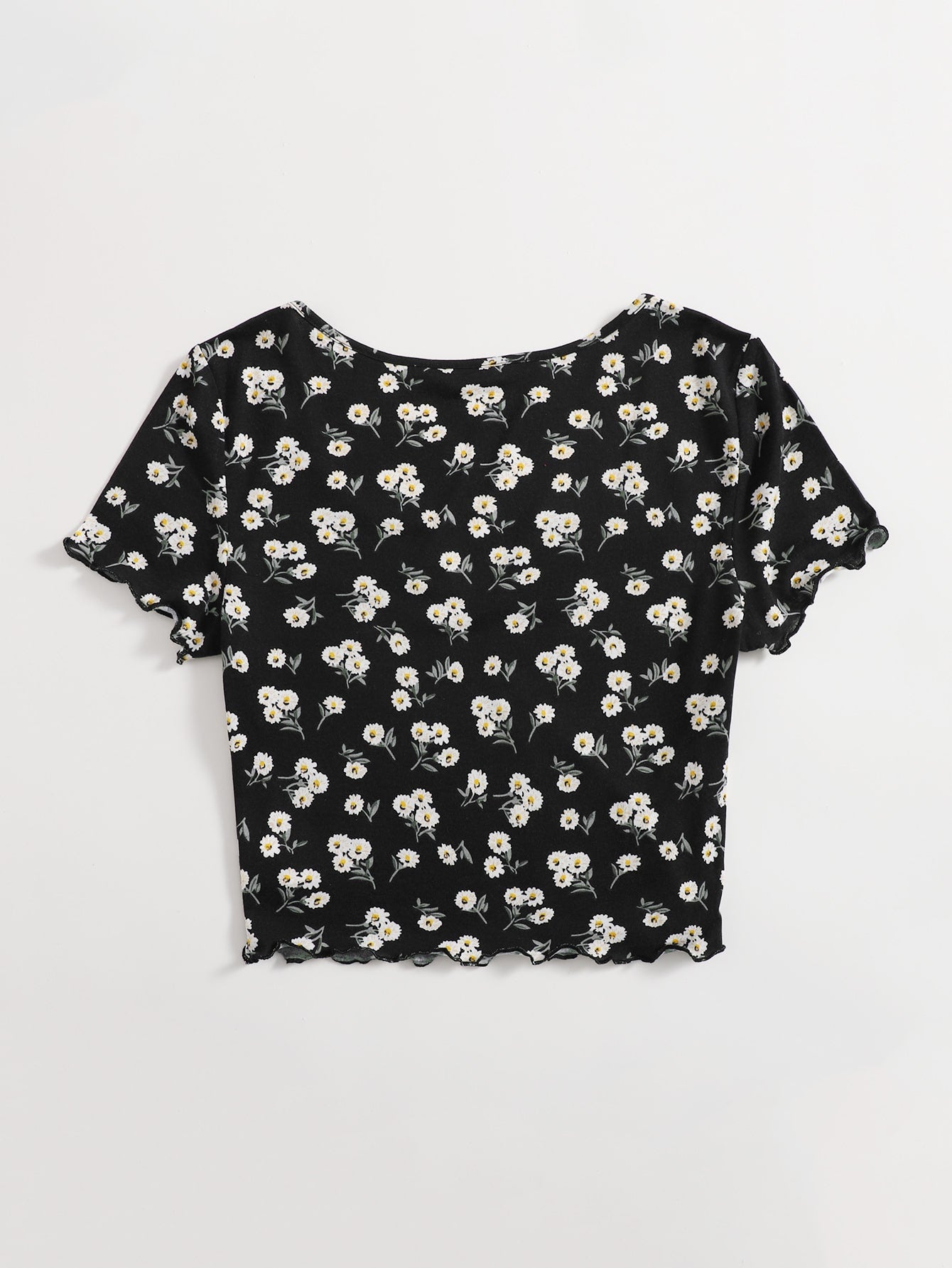 Plus Notch Neck Lettuce Trim Ditsy Floral Tee