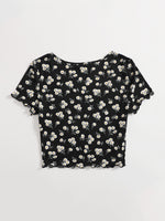 Plus Notch Neck Lettuce Trim Ditsy Floral Tee
