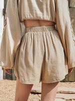 Geo Embroidered Elastic Waist Shorts