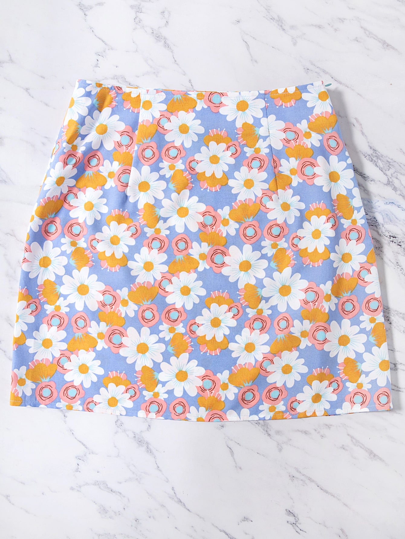 Floral Split Hem Zipper Skirt