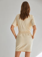 Elastic Waist Slant Pocket Mixed Media Dress