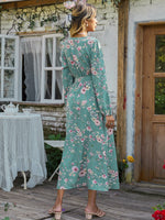 V-neck Floral Print Belted Dress