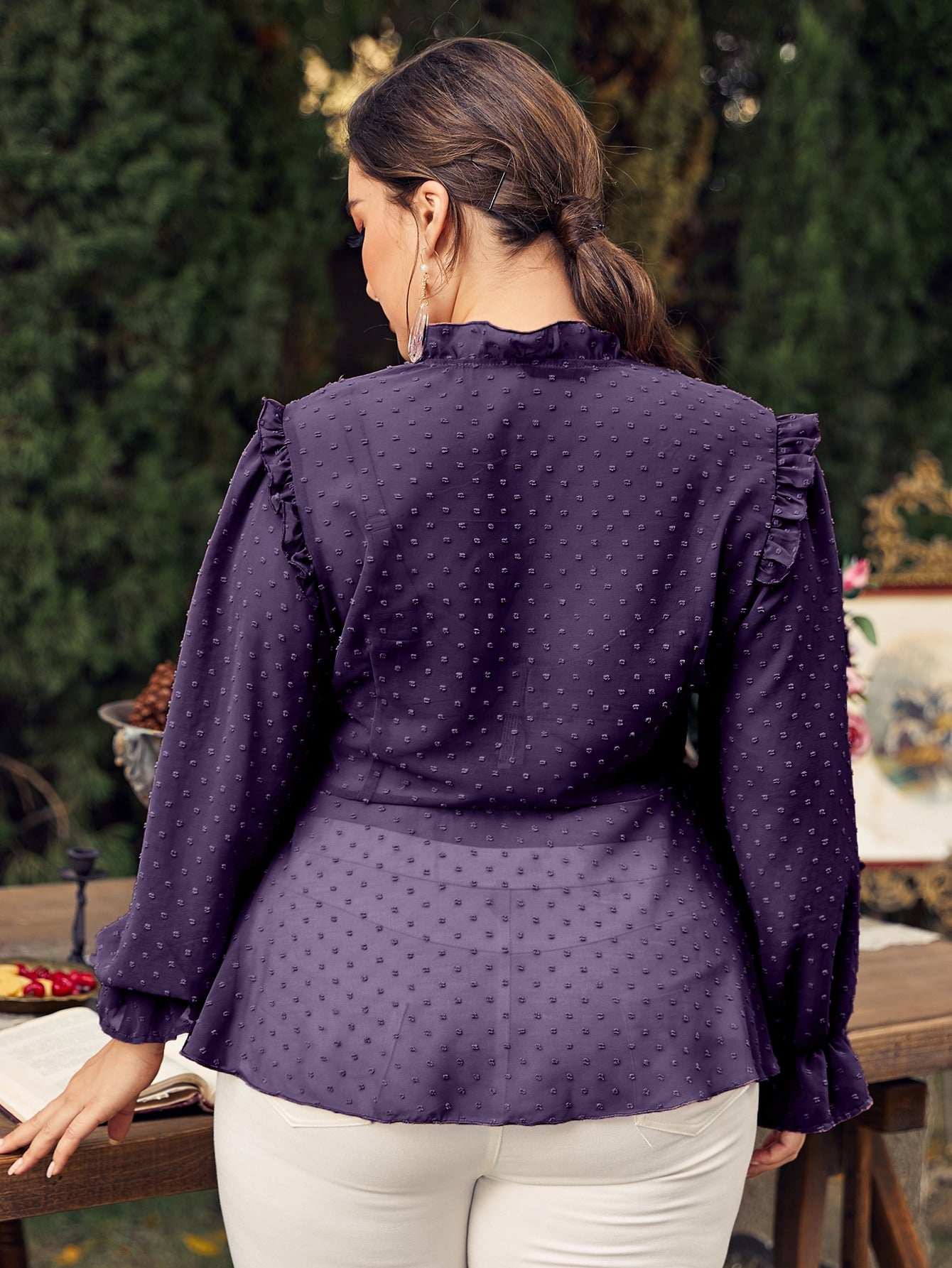 Plus Chiffon Swiss Dot Babydoll Blouse