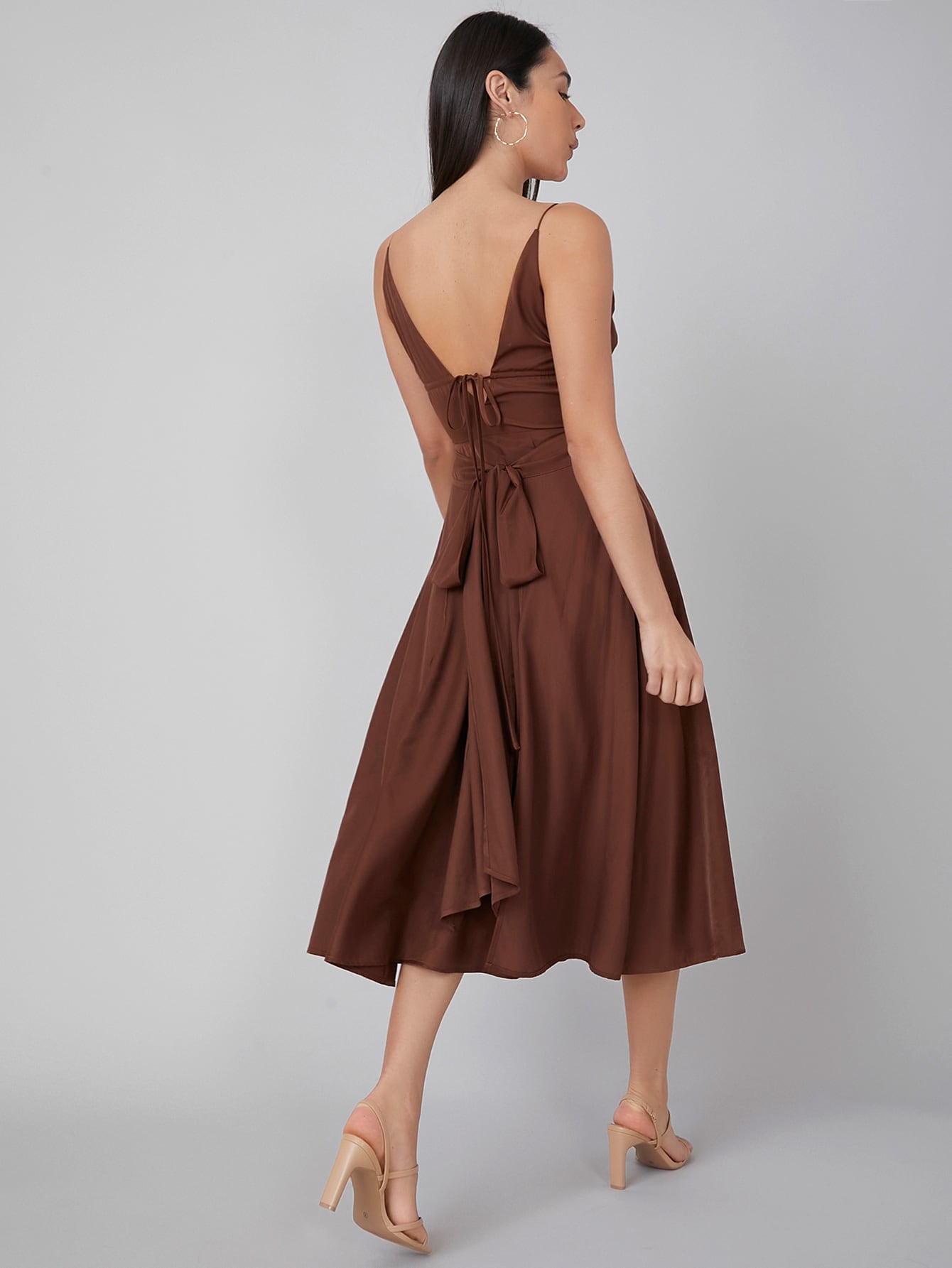 VISCOSE PLUNGING NECK SLIP DRESS