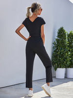V Neck Belted Solid Jumpsuit