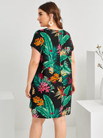 Plus Floral & Tropical Print Cut Out Tunic Dress