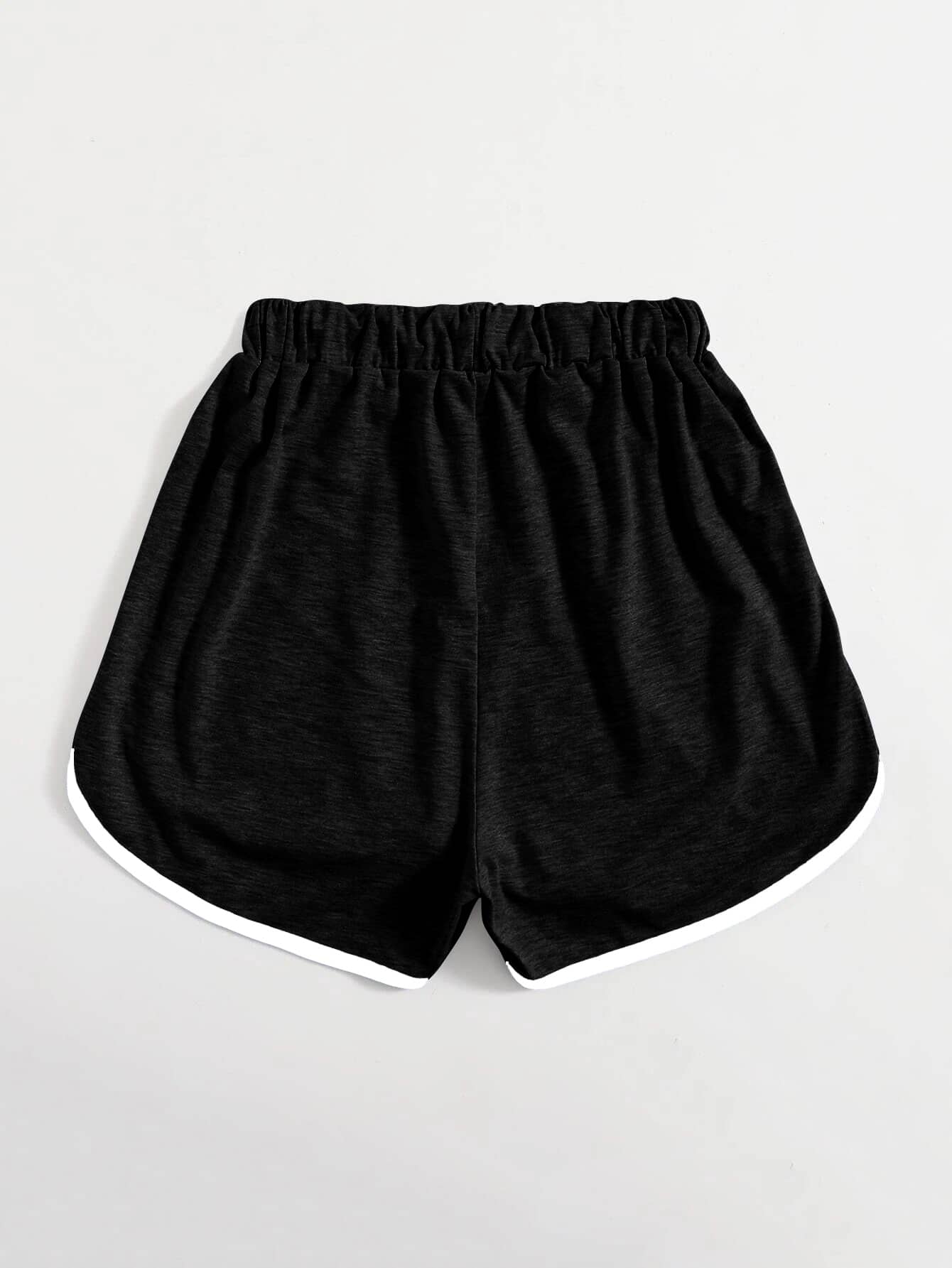 Letter Graphic Contrast Binding Drawstring Shorts