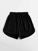 Letter Graphic Contrast Binding Drawstring Shorts