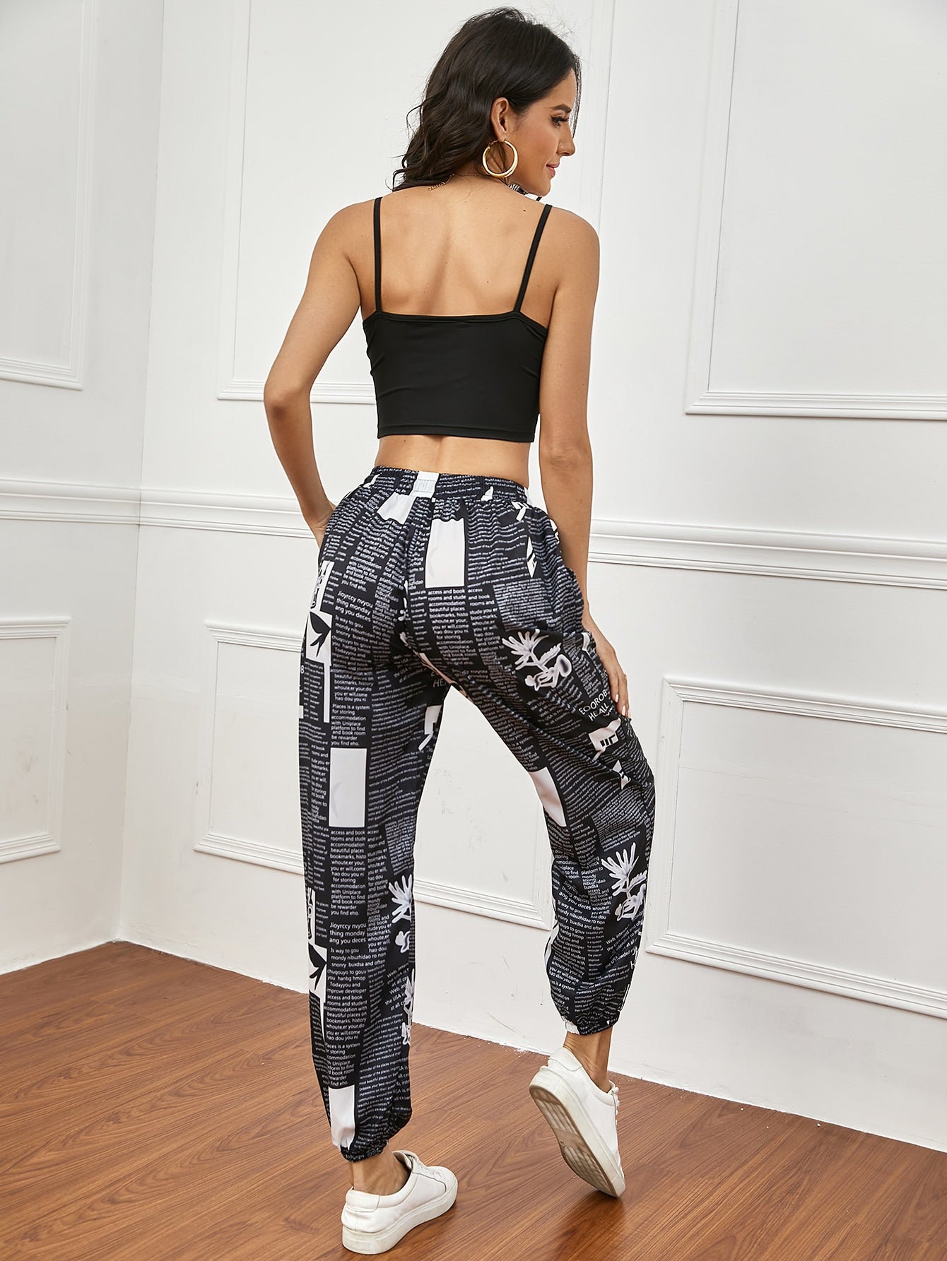 Letter Graphic Print Drawstring Pants
