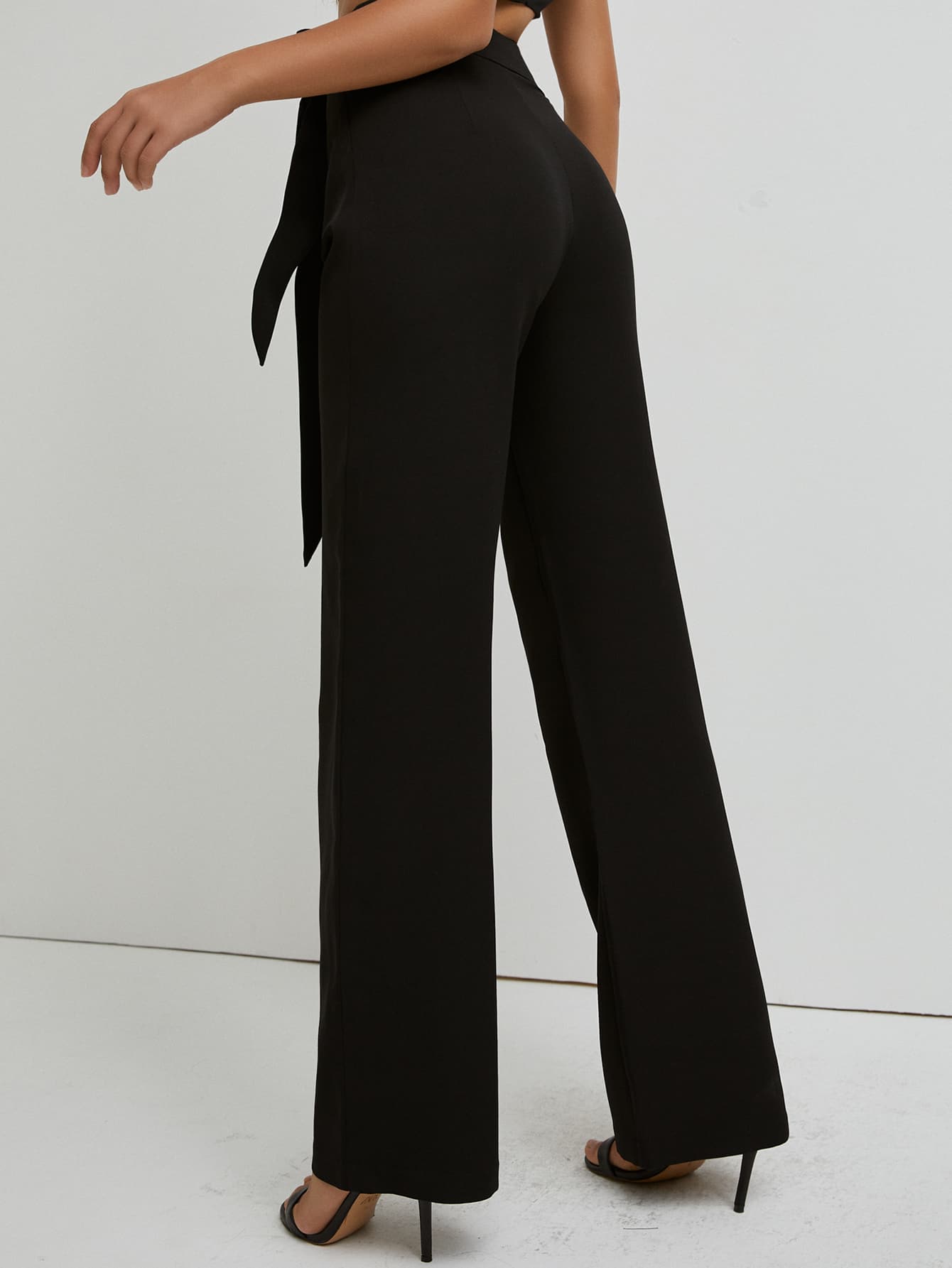 SBetro Tie Waist Fold Pleated Detail Pants