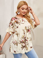Plus Floral Print Babydoll Blouse