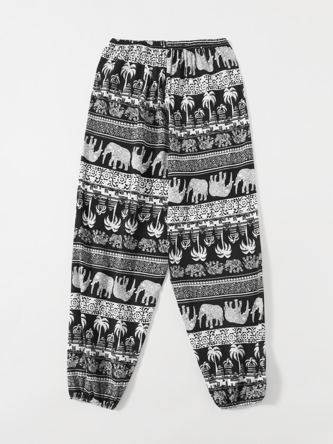 1pc Elephant And Tropical Print Tapered Pants