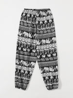 1pc Elephant And Tropical Print Tapered Pants