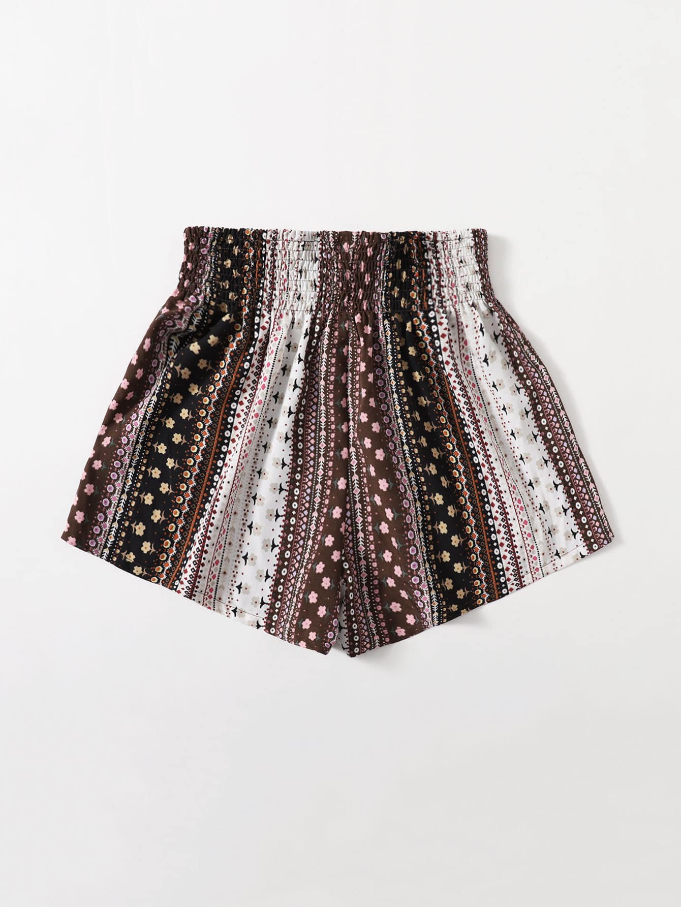 Shirred Waist Graphic Print Shorts