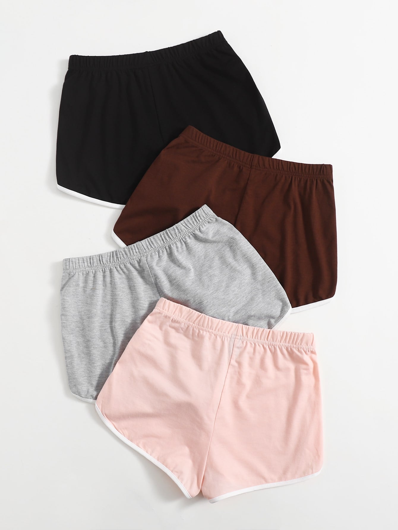 4pack Contrast Binding Dolphin Shorts