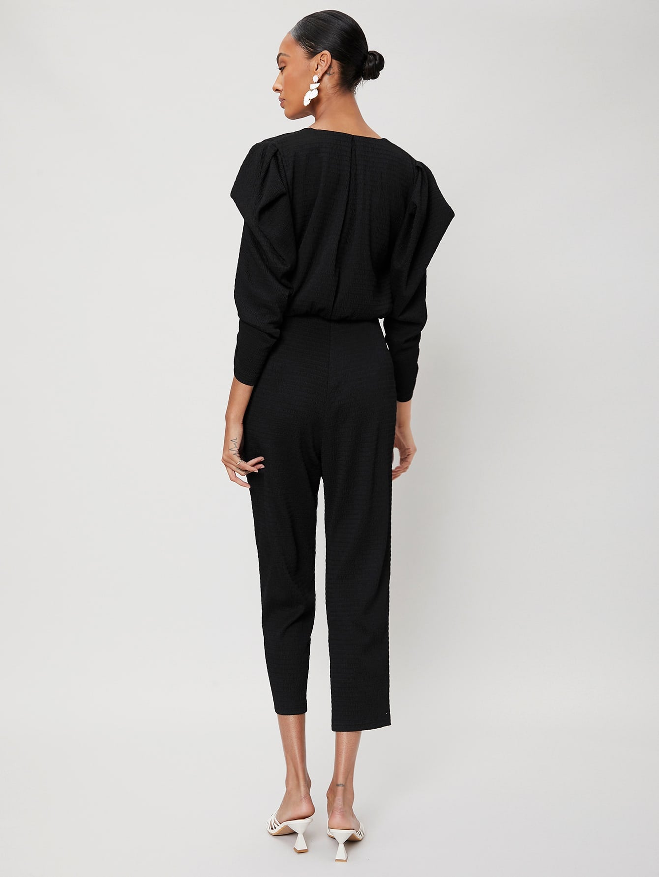TEXTURED TIE FRONT JUMPSUIT & CAMISOLE