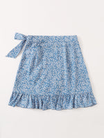 Ditsy Floral Ruffle Hem Wrap Knot Skirt