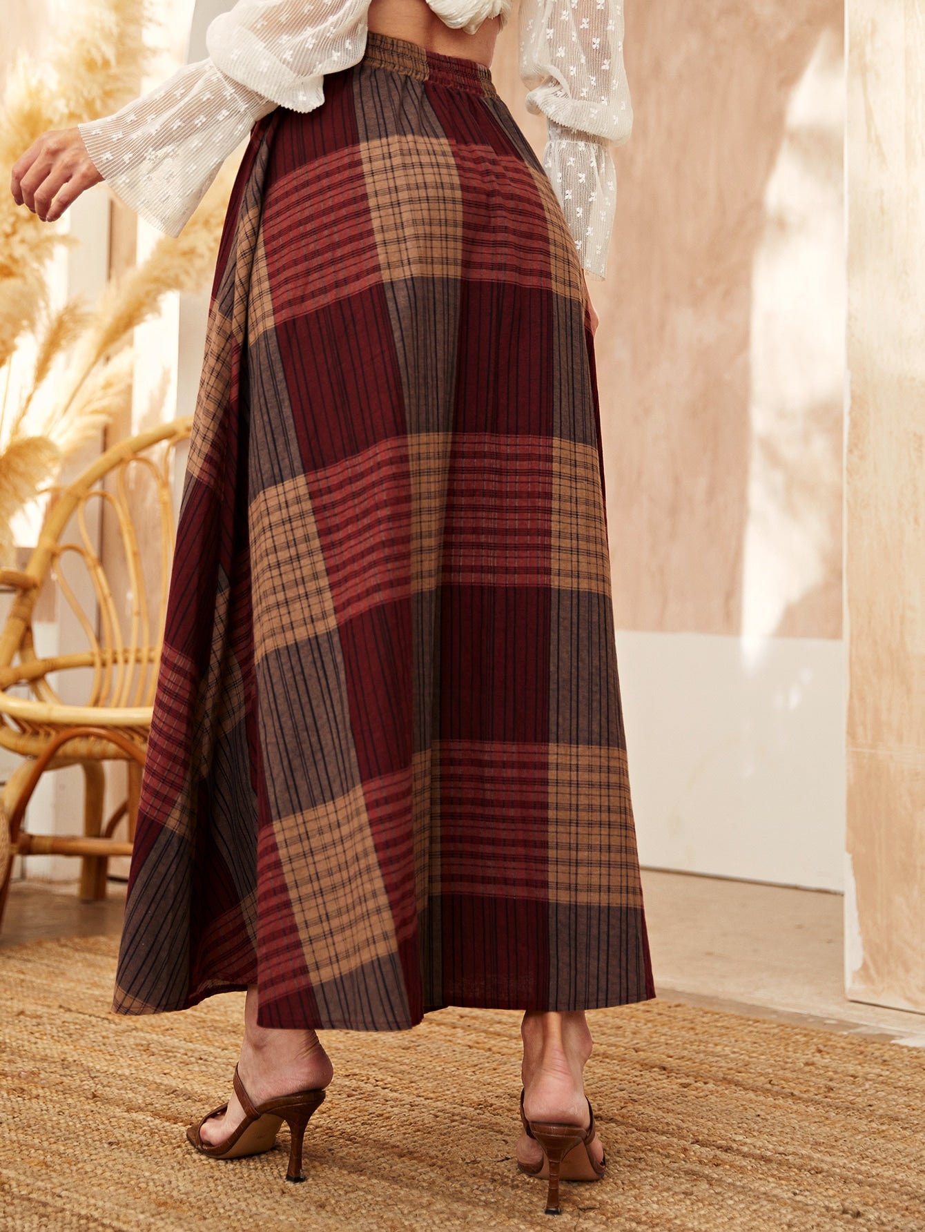 Plaid Pocket Detail Maxi Skirt