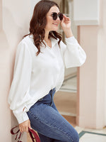 Plus Bishop Sleeve Button Up Blouse