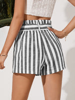 Paperbag Waist Striped Belted Shorts