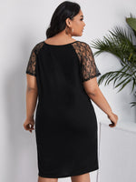 Plus Keyhole Neck Lace Raglan Sleeve Dress