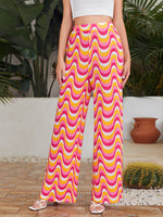 Allover Wave Striped Print Palazzo Pants
