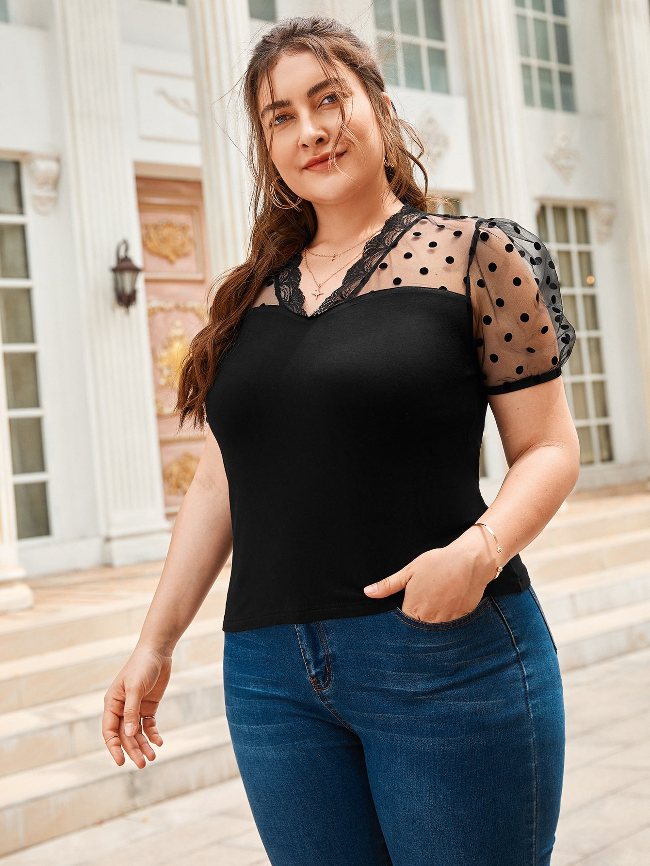 Plus Dobby Mesh Insert Top