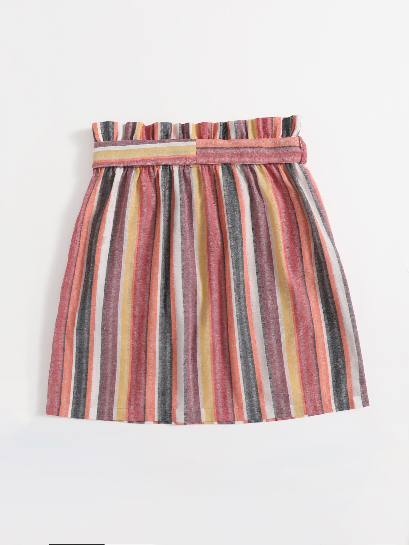 Paperbag Waist Self Belted Striped Skirt