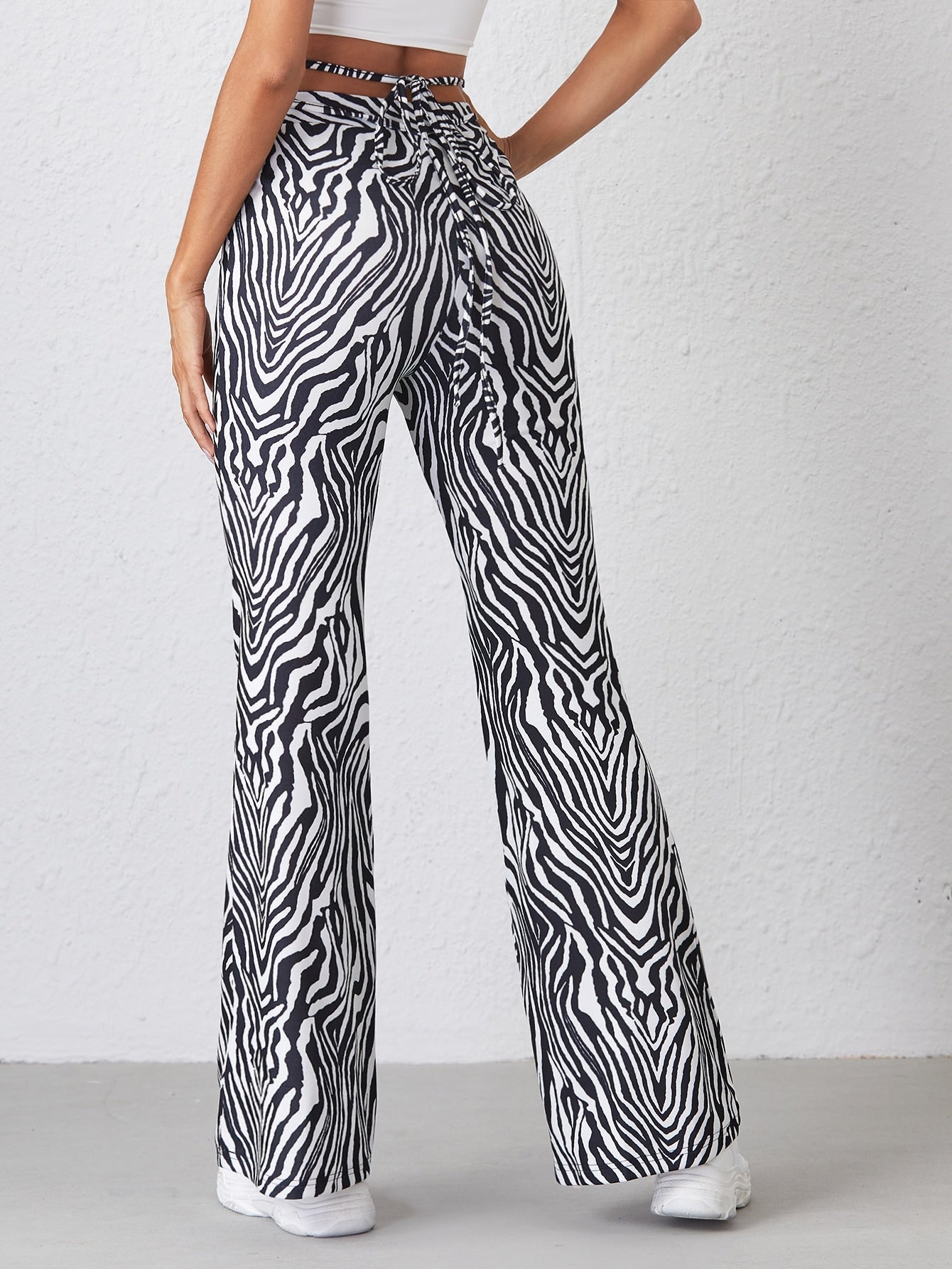 Crisscross Tie Back Zebra Striped Pants