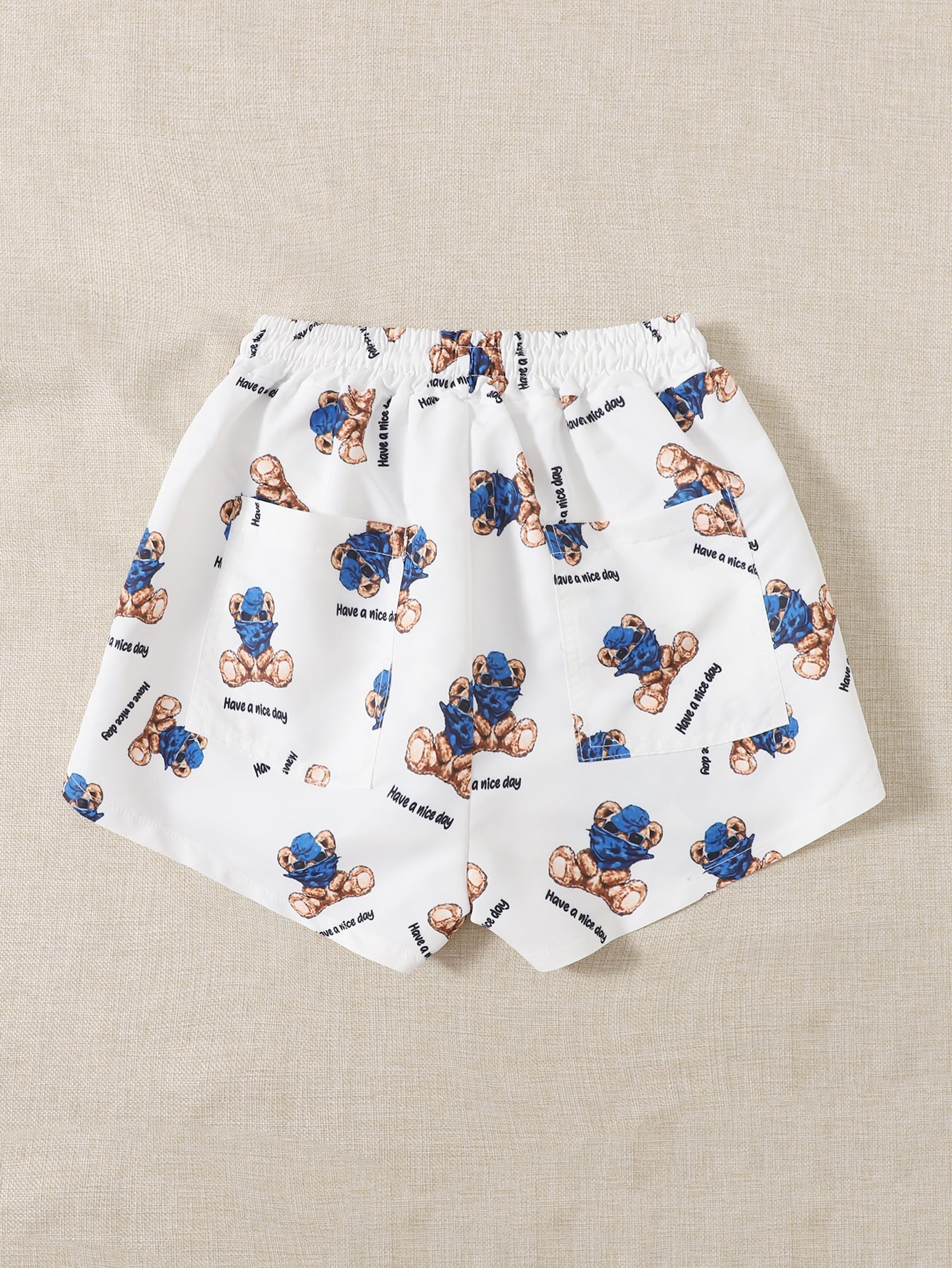 Bear Graphic Drawstring Waist Shorts