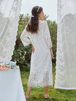 Solid Drop Shoulder Split Hem Lace Overlay Dress
